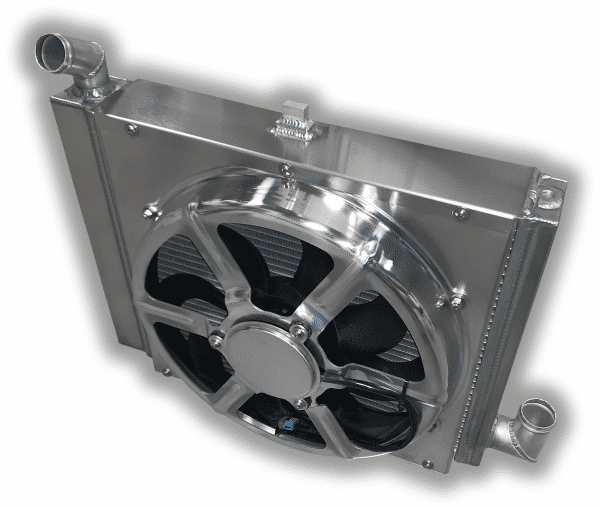 Corvette 1963 – 1972 Small Block Chevy Aluminum Radiator -With 16″ HPX Fan