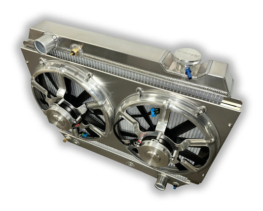 1963 – 1966 Chevy Pickup Aluminum Radiator SBC Big Block Chevy – HIGH Horsepower – Dual 13" HPX Fans